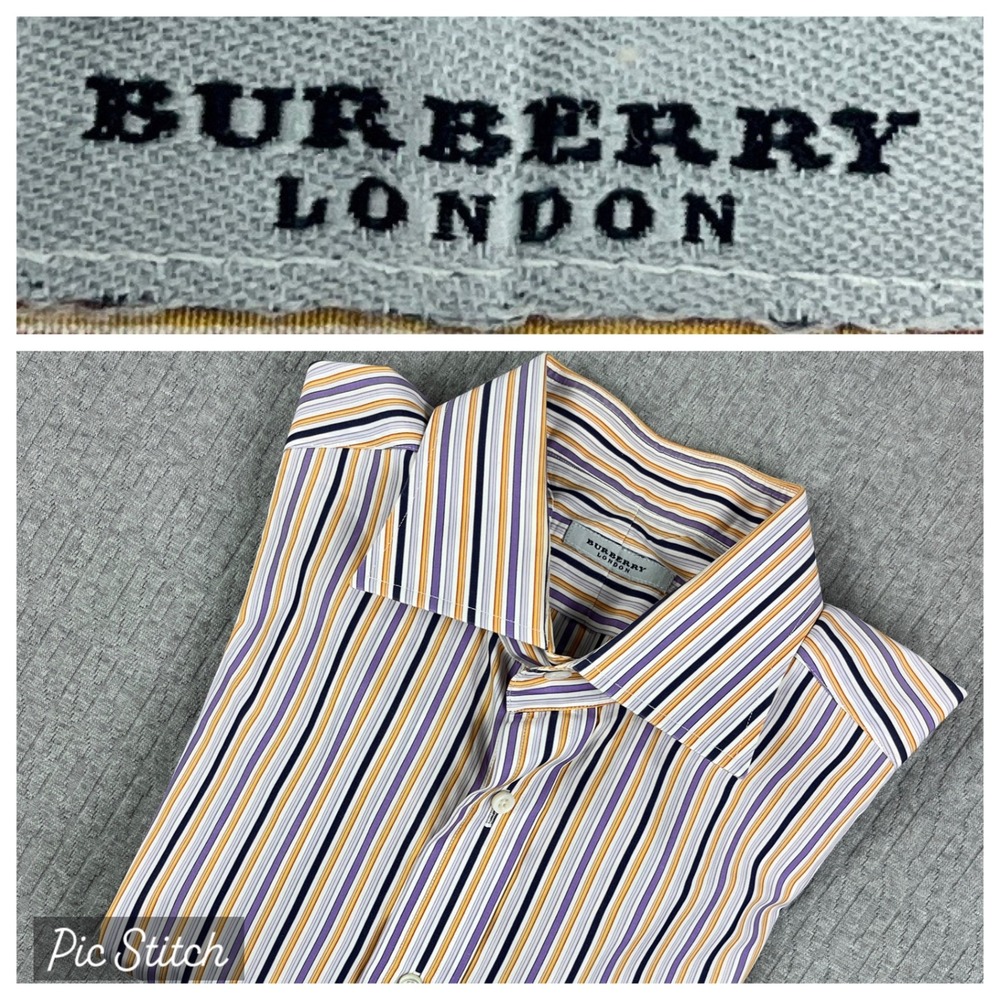 Burberry London Button Up Shirt Mens 17 L Multicolor Striped Neiman Marcus USA